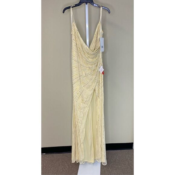 Mac Duggal NWT Beaded Sleeveless Faux Wrap Gown in Buttercream Size 12 - Picture 6 of 9
